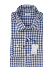 $350 Barba Napoli Blue Check Cotton Shirt - Slim - (BN9122314) - Parent