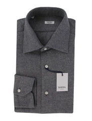 $350 Barba Napoli Gray Solid Cotton Shirt - Slim - 15/38 - (BN820243)
