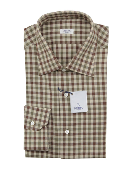 Barba Napoli Brown Plaid Cotton Shirt - Slim - (BN45233) - Parent