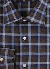 $350 Barba Napoli Dark Brown Plaid Cotton Shirt - Slim - (BN820246) - Parent