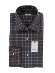 $350 Barba Napoli Dark Brown Plaid Cotton Shirt - Slim - 15/38 - (BN820242)