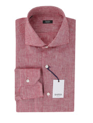 Barba Napoli Red Solid Linen Shirt - Extra Slim - 15.5/39 - (BN9122316)