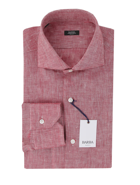 $350 Barba Napoli Red Solid Linen Shirt - Extra Slim - (BN9122316) - Parent