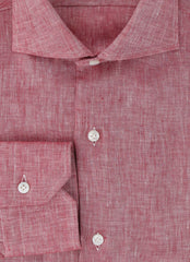 $350 Barba Napoli Red Solid Linen Shirt - Extra Slim - (BN9122316) - Parent