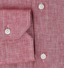$350 Barba Napoli Red Solid Linen Shirt - Extra Slim - (BN9122316) - Parent