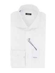 Barba Napoli White Cotton Blend Shirt - Extra Slim - 17.5/44 - (BN919231)