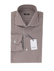 $350 Barba Napoli Brown Micro-Check Shirt - Extra Slim - 16.5/42 - (BN9122315)