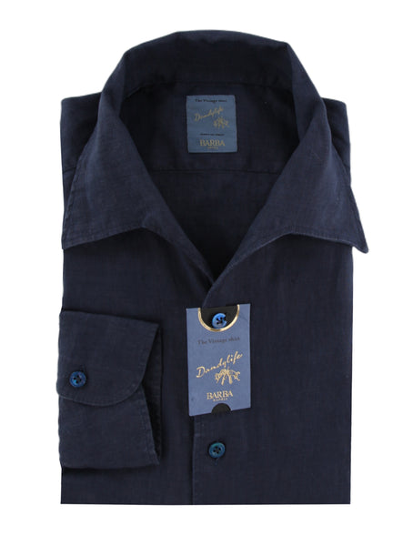 $375 Barba Napoli Blue Solid Linen Shirt - Extra Slim - (BN916259) - Parent
