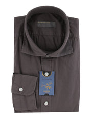 $375 Barba Napoli Gray Solid Cotton Shirt - Extra Slim - 15.5/39 - (BN916257)