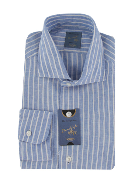 $375 Barba Napoli Light Blue Linen Shirt - Extra Slim - (BN115268) - Parent