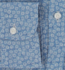 $375 Barba Napoli Blue Floral Linen Shirt - Extra Slim - (BN1231251) - Parent