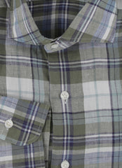 $375 Barba Napoli Green Plaid Linen Shirt - Extra Slim - (BN115262) - Parent