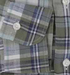 $375 Barba Napoli Green Plaid Linen Shirt - Extra Slim - (BN115262) - Parent