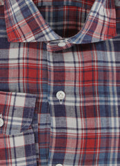 $375 Barba Napoli Red Plaid Linen Shirt - Extra Slim - (BN115261) - Parent