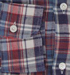 $375 Barba Napoli Red Plaid Linen Shirt - Extra Slim - (BN115261) - Parent