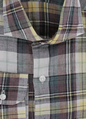 $375 Barba Napoli Purple Plaid Linen Shirt - Extra Slim - (BN9162513) - Parent