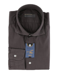 $375 Barba Napoli Gray Solid Cotton Shirt - Extra Slim - 15/38 - (BN916251)