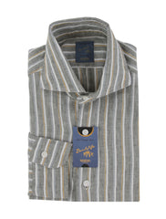$375 Barba Napoli Gray Striped Linen Shirt - Extra Slim - 15.5/39 - (BN115266)