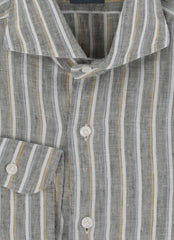 $375 Barba Napoli Gray Striped Linen Shirt - Extra Slim - (BN115266) - Parent