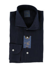 $375 Barba Napoli Navy Blue Linen Shirt - Extra Slim - (BN9162515) - Parent
