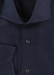 $375 Barba Napoli Navy Blue Linen Shirt - Extra Slim - (BN924254) - Parent