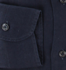$375 Barba Napoli Navy Blue Linen Shirt - Extra Slim - (BN924254) - Parent