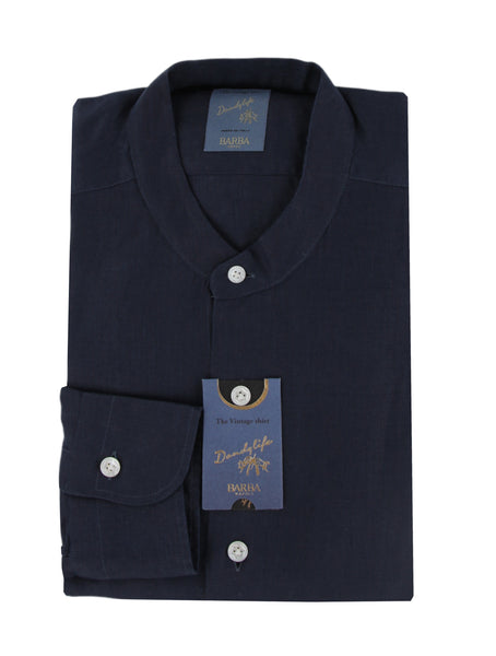 $375 Barba Napoli Dark Blue Linen Shirt - Extra Slim - (BN115269) - Parent