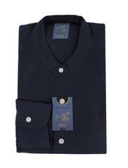 $375 Barba Napoli Dark Blue Linen Shirt - Extra Slim - (BN115269) - Parent