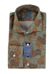 $375 Barba Napoli Green Floral Linen Shirt - Extra Slim - 16/41 - (BN115265)