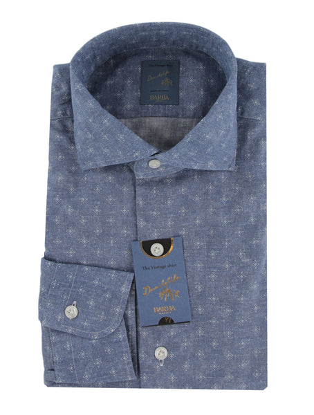 $375 Barba Napoli Blue Linen Blend Shirt - Extra Slim - (BN1152610) - Parent