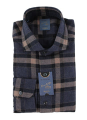 $375 Barba Napoli Blue Plaid Cotton Shirt - Extra Slim - 15.75/40 - (BN916258)