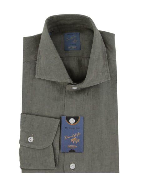 $375 Barba Napoli Green Solid Linen Shirt - Extra Slim - (BN115264) - Parent