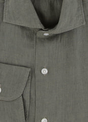 $375 Barba Napoli Green Solid Linen Shirt - Extra Slim - (BN115264) - Parent