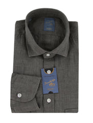 $375 Barba Napoli Gray Solid Linen Shirt - Extra Slim - 15.75/40 - (BN1231252)