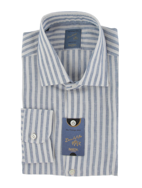 $375 Barba Napoli Light Blue Linen Shirt - Extra Slim - (BN115267) - Parent