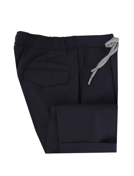 $450 Barba Napoli Dark Blue Solid Wool Blend Pants - Slim - (BN63262) - Parent