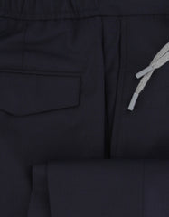 $450 Barba Napoli Dark Blue Solid Wool Blend Pants - Slim - (BN63262) - Parent
