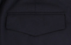 $450 Barba Napoli Dark Blue Solid Wool Blend Pants - Slim - (BN63262) - Parent
