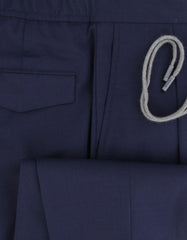 $450 Barba Napoli Blue Solid Wool Blend Pants - Slim - (BN63263) - Parent
