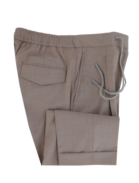 $450 Barba Napoli Light Brown Solid Wool Blend Pants - Slim - (BN63268) - Parent