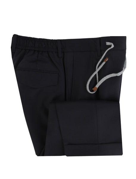 $500 Barba Napoli Dark Blue Solid Virgin Wool Pants - Slim - (BN526261) - Parent