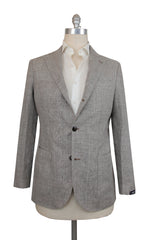 $1200 Barba Napoli Brown Linen Plaid Sportcoat - 40/50 - (BN57251)