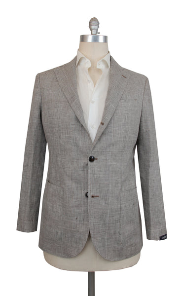 $1200 Barba Napoli Brown Linen Plaid Sportcoat - (BN57251) - Parent