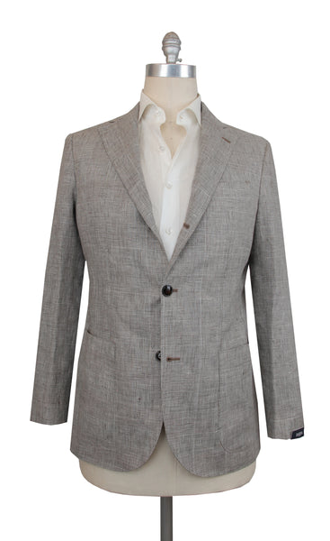 $1200 Barba Napoli Brown Linen Plaid Sportcoat - (BN57251) - Parent