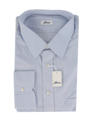 $550 Brioni Light Blue Striped Cotton Shirt - Slim - 18/45 - (BR55261)