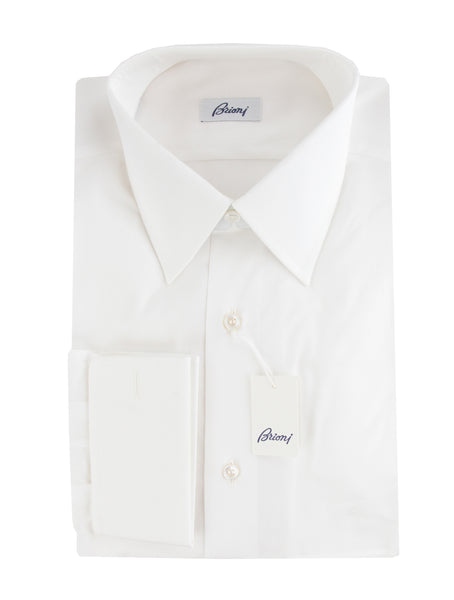 $550 Brioni White Solid Cotton Shirt - Slim - (BR552612) - Parent