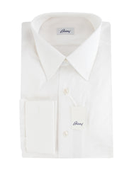 $550 Brioni White Solid Cotton Shirt - Slim - (BR552612) - Parent