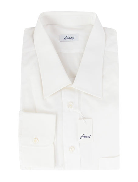 $550 Brioni White Solid Cotton Shirt - Slim - (BR552613) - Parent