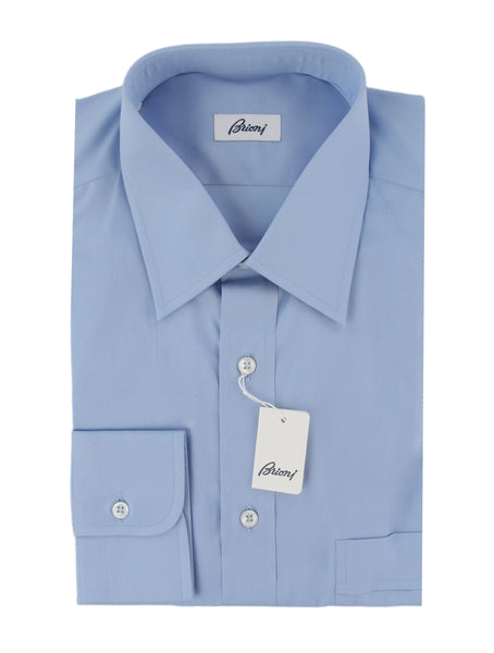 $925 Brioni Light Blue Solid Cotton Shirt - Slim - (BR8212510) - Parent