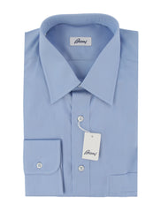 $925 Brioni Light Blue Solid Cotton Shirt - Slim - (BR8212510) - Parent